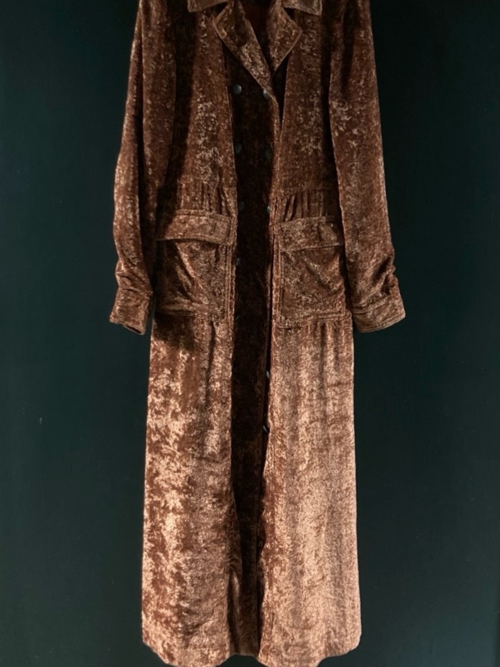 Free People Soho Rust Crushed Velvet Duster Trench Coat NWOT - Picture 4 of 5